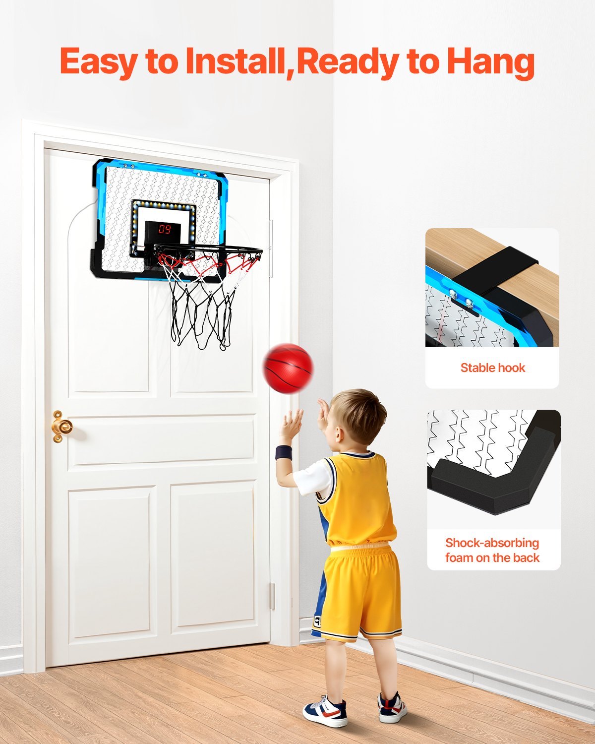 Kids Basketball Hoop with LED Lights & Audio Scoreboard – Indoor Mini Basketball Set