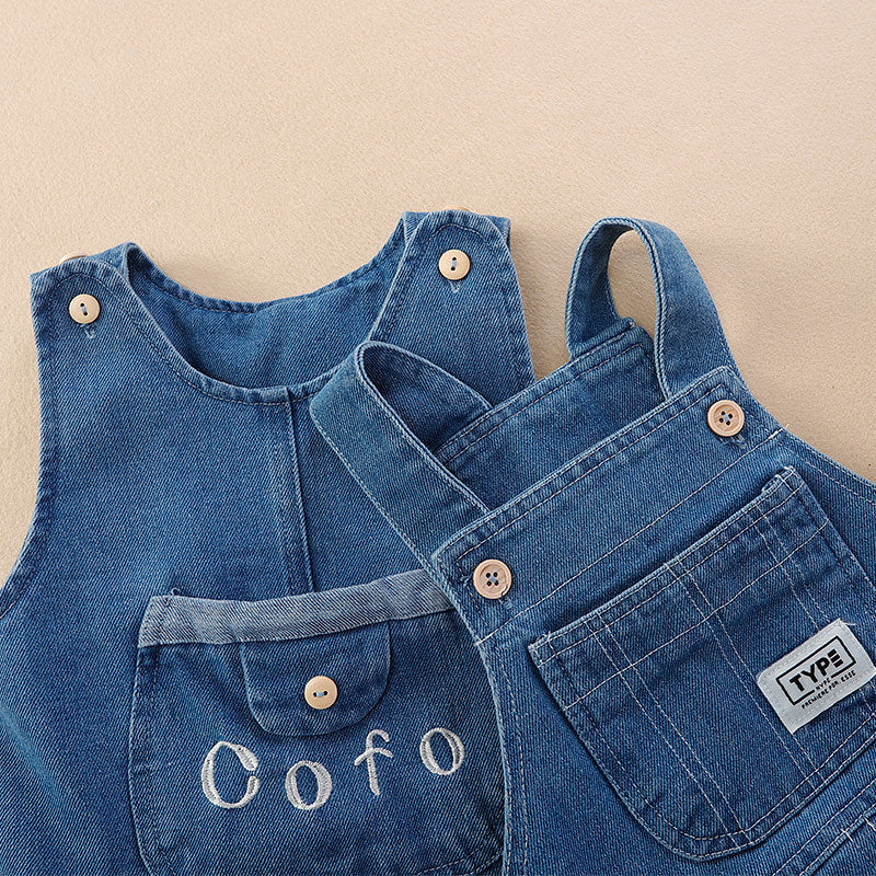 Stylish Baby Leotard Outwear: Fashionable Suspender Outer Wear Jeans for Your Little Trendsetter!