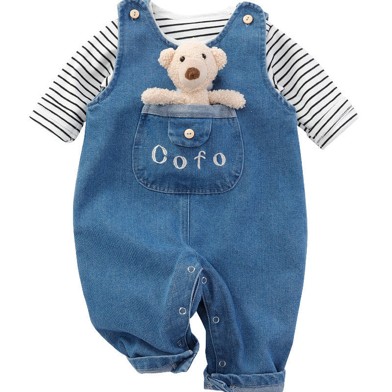 Stylish Baby Leotard Outwear: Fashionable Suspender Outer Wear Jeans for Your Little Trendsetter!