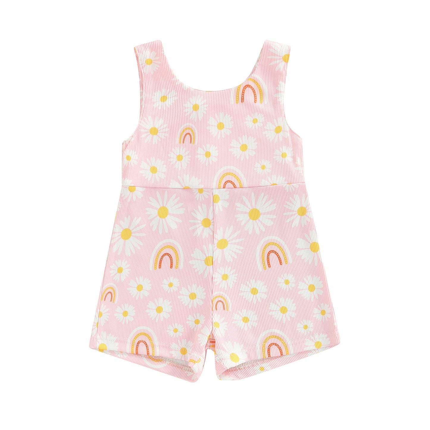 Colorful Sleeveless Printed Rainbow Sunken Stripe Flower Jumpsuit