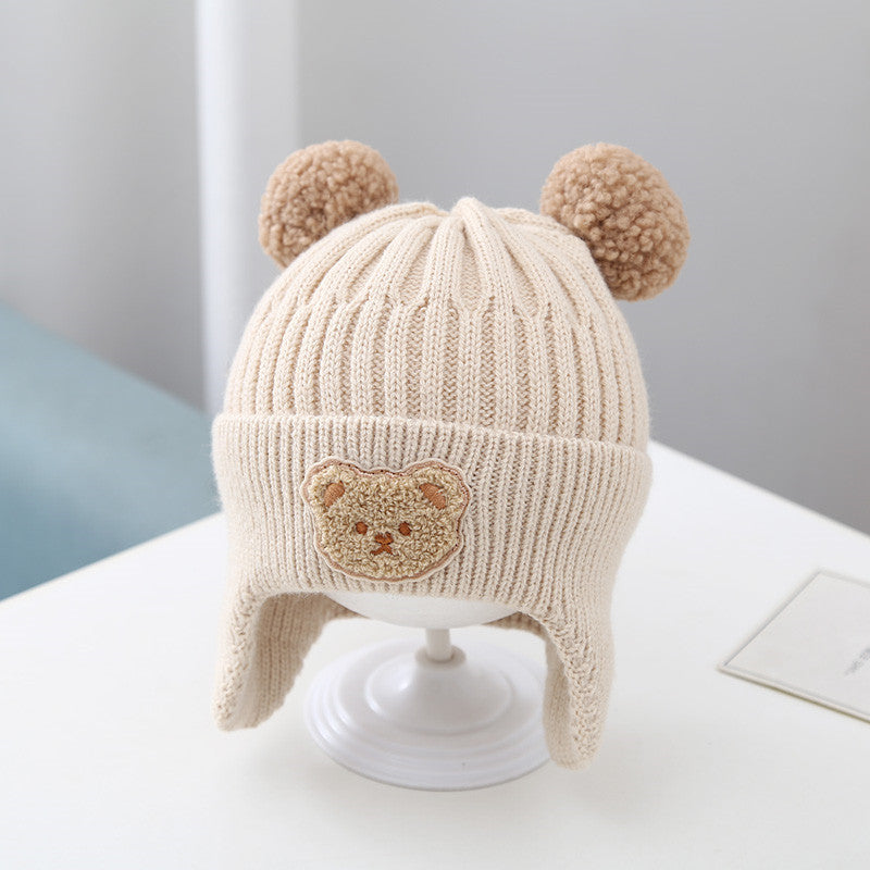 Adorable Baby Hat with Warm Earflaps - Cute Bear Knitted Woolen Cap