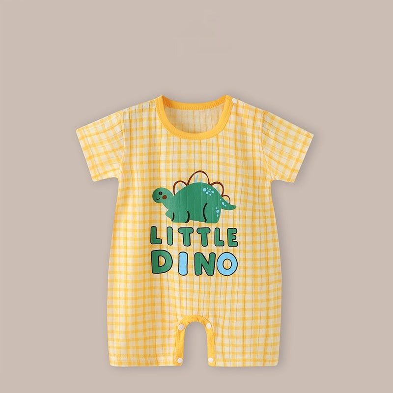 Cute Printed Baby Romper with Fake Suspender Design | Short Sleeve Newborn Outfit