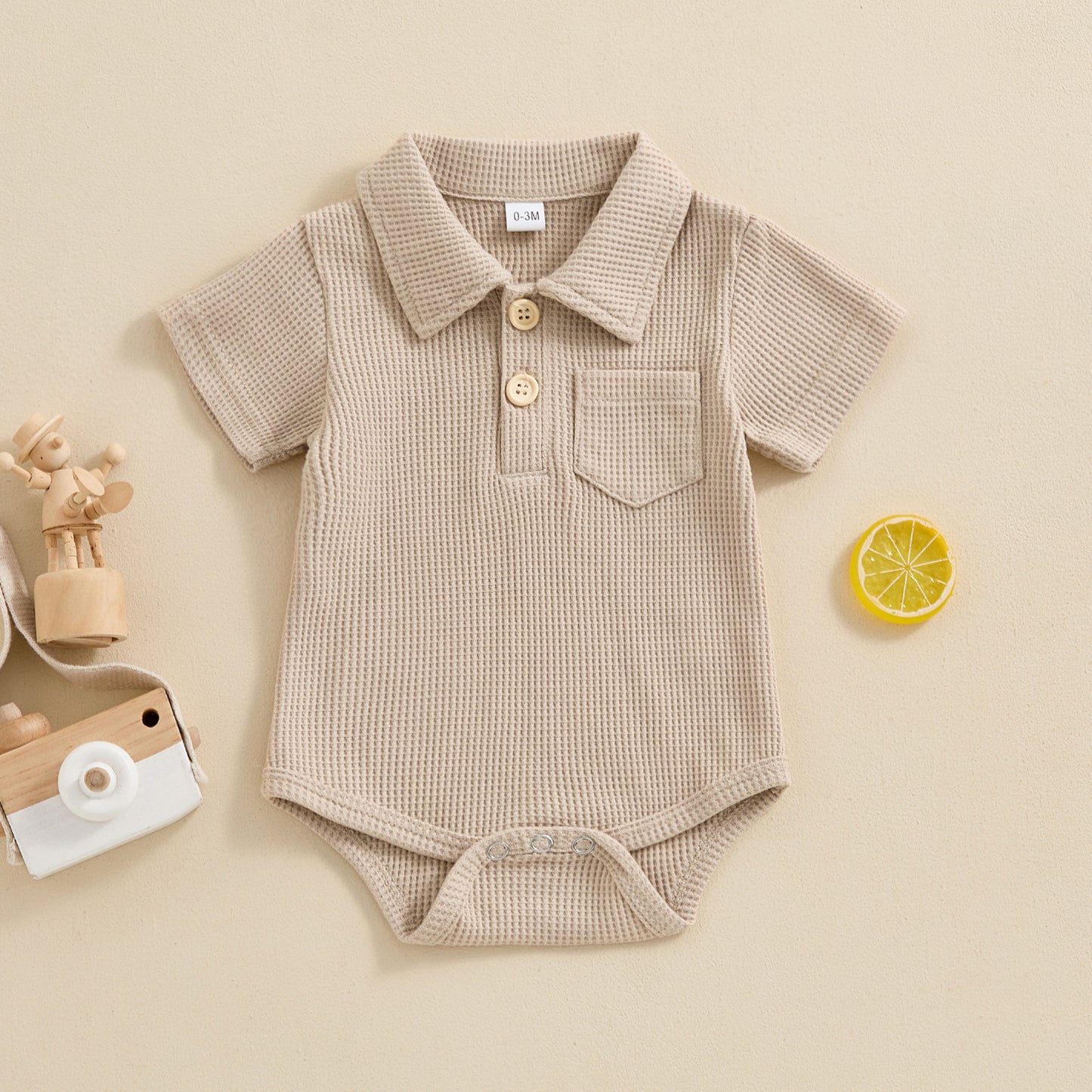 Stylish Baby Collared Waffle Jumpsuit - Fashionable Infant Casual Wear