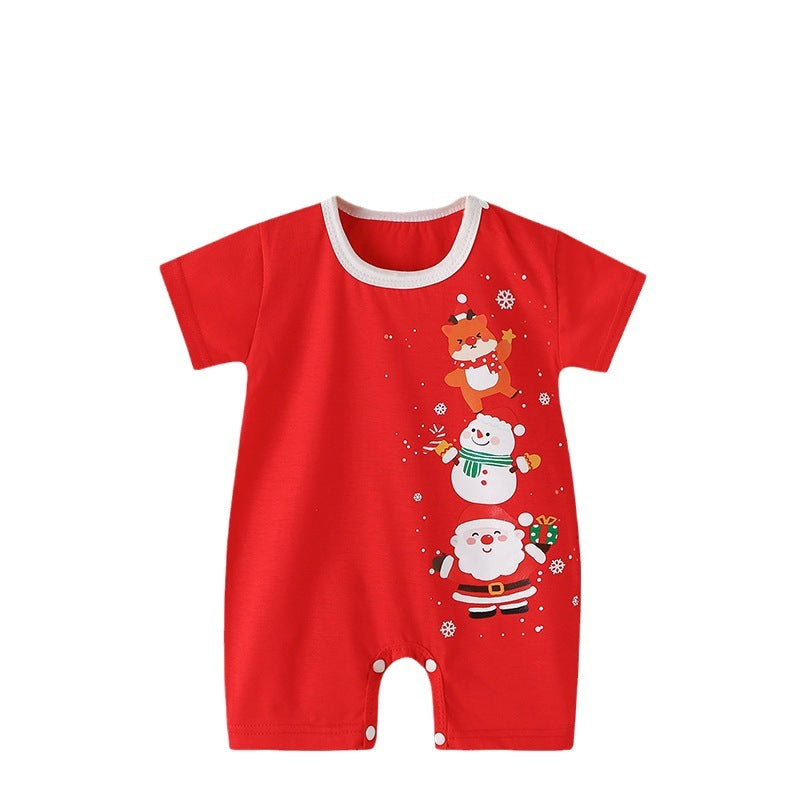 Cute Printed Baby Romper with Fake Suspender Design | Short Sleeve Newborn Outfit