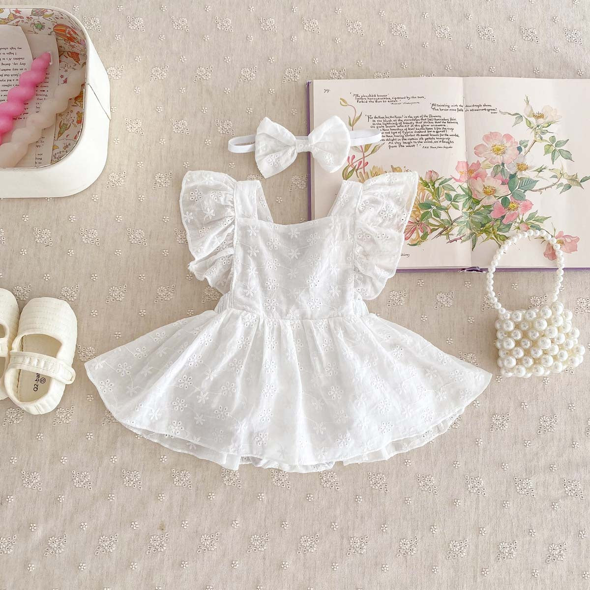 Adorable Baby Girl Ruffled Sleeve Lace Princess Romper Dress