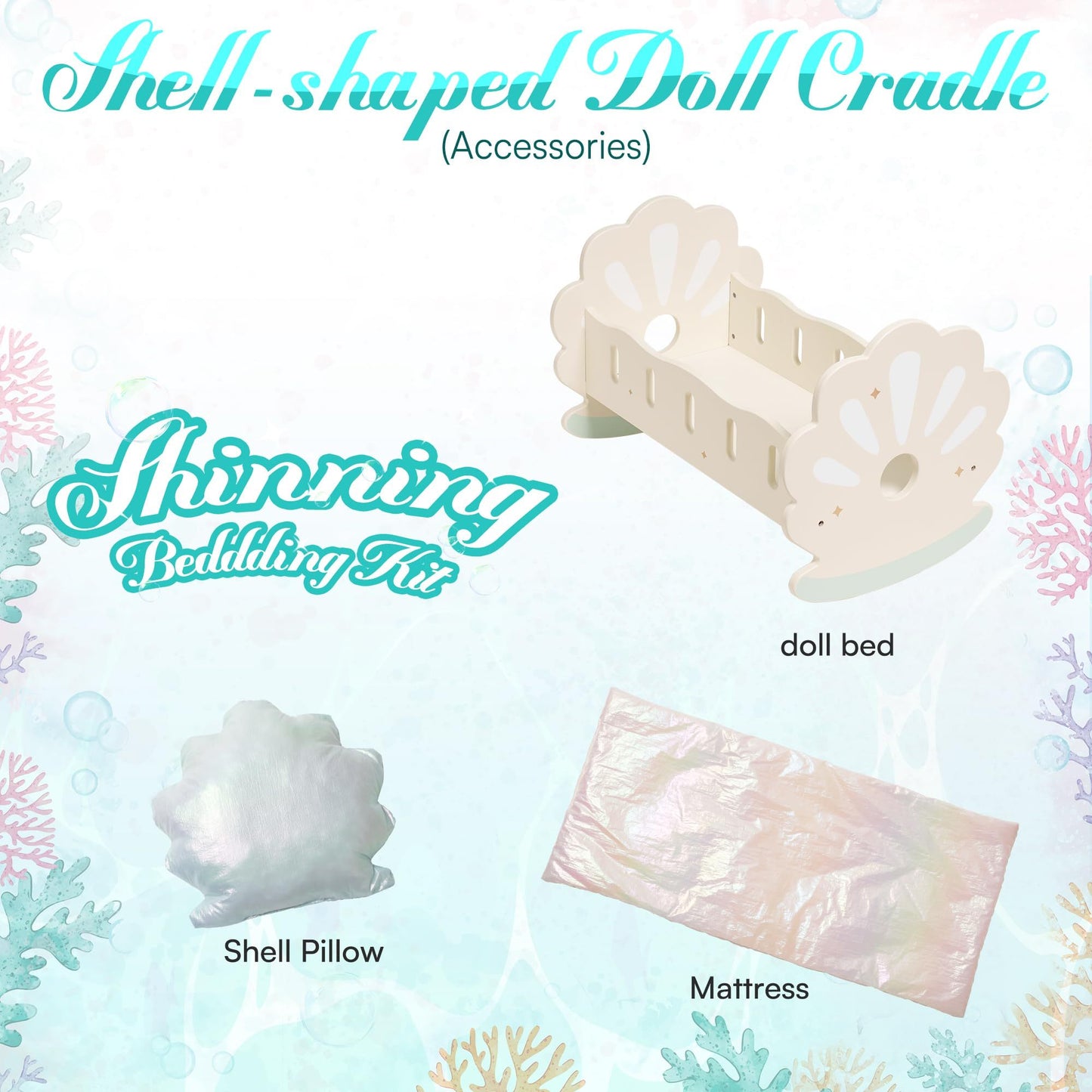 Baby Doll Crib, Baby Doll Bed, Doll Rocking Cradle Baby Doll Accessories Furniture With Bedding For 18 Inch Dolls
