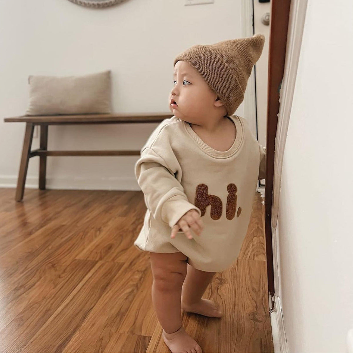 Newborn Casual Long Sleeve Letter Embroidery Romper - Comfortable Infant Wear