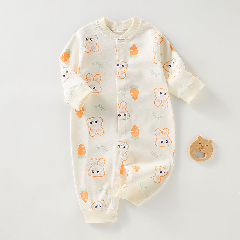 Adorable Infant Cartoon Printed Long Sleeve Jumpsuit for Spring and Autumn