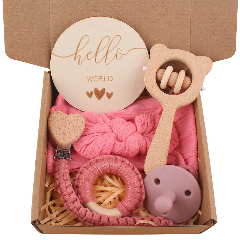 Teething Saliva Towel Set: Nipple Clip Chain, Cotton Towel, Wooden Rabbit Ears