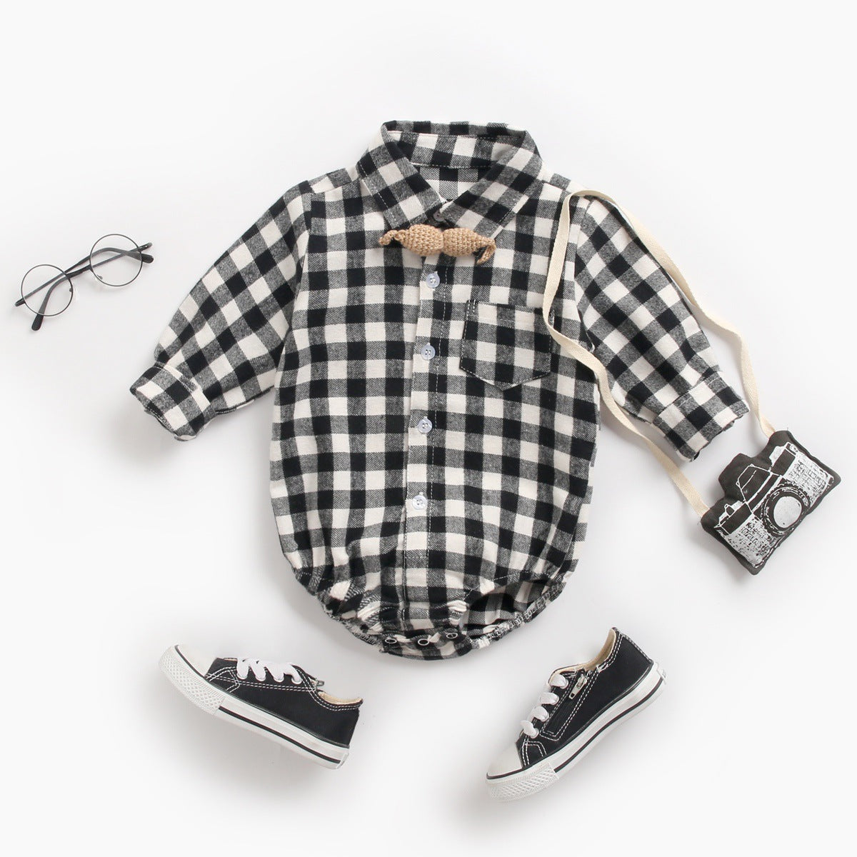 Plaid Perfection: Infant Boy Romper for Stylish Autumn and Winter Wear