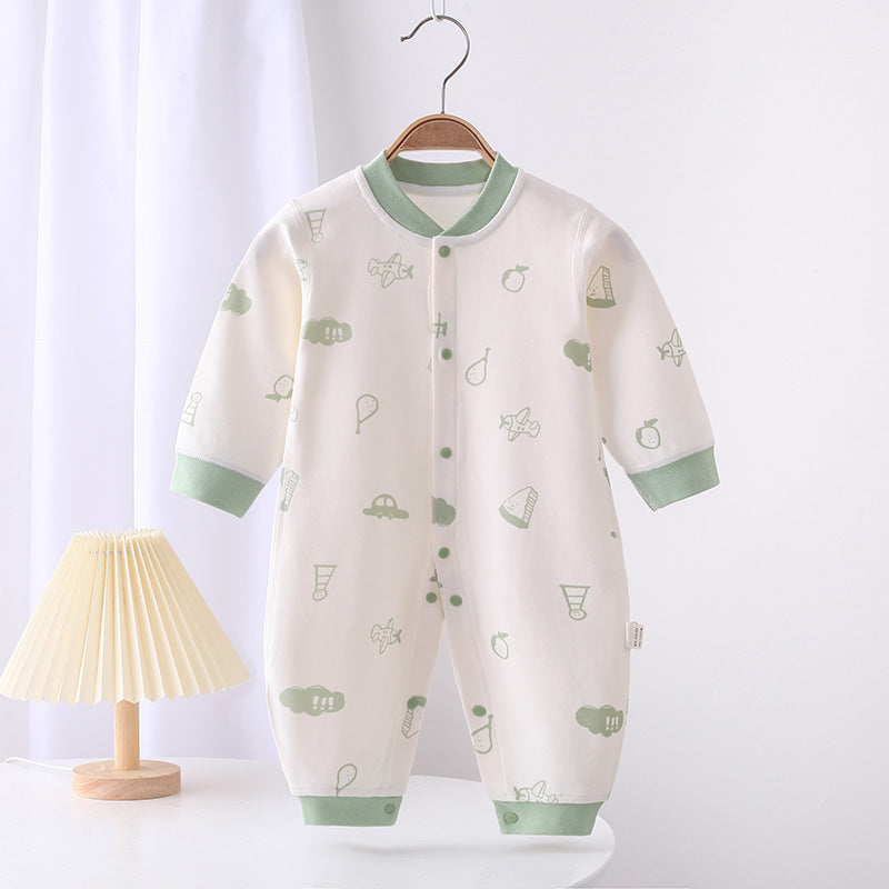 Adorable Infant Cartoon Printed Long Sleeve Jumpsuit for Spring and Autumn