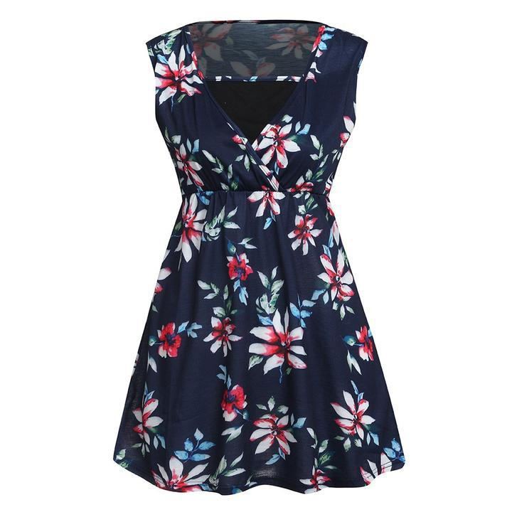 Elegant V Neck Sleeveless Floral Printed Maternity Dress - Comfortable & Stylish