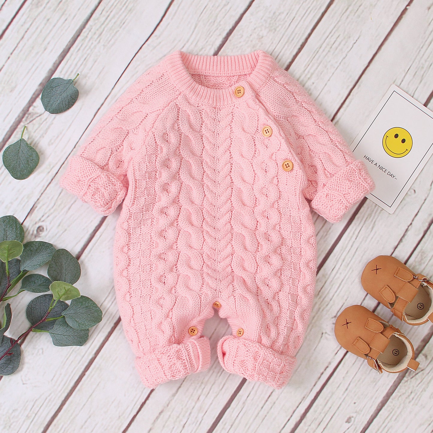 Cozy and Stylish: Knitted Solid Color Baby Jumpsuit for Comfortable Wear