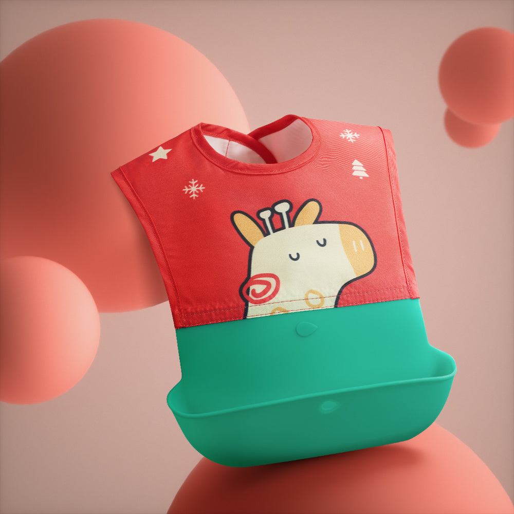 Stay Clean & Dry: Baby Waterproof Bib with Silicone Saliva Pocket & Rice Catcher