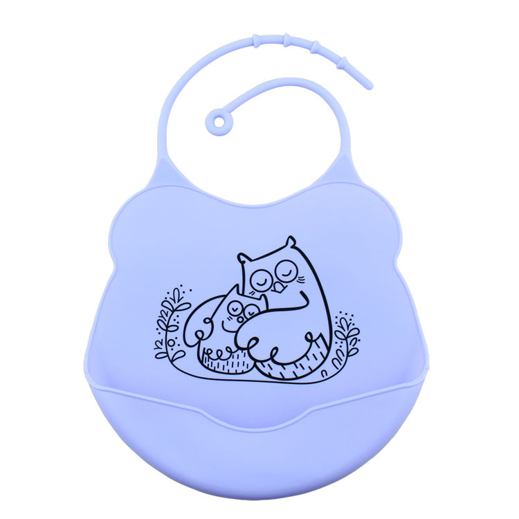 Adorable Cartoon Printed Silicone Bib for Mess-Free Mealtime