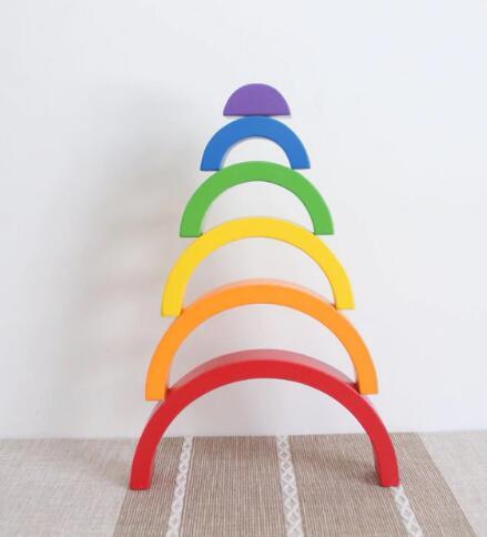 Colorful Learning Adventure: Large 12-Piece Arch Bridge Rainbow Building Blocks Jigsaw Puzzle - Early Childhood Education Toy