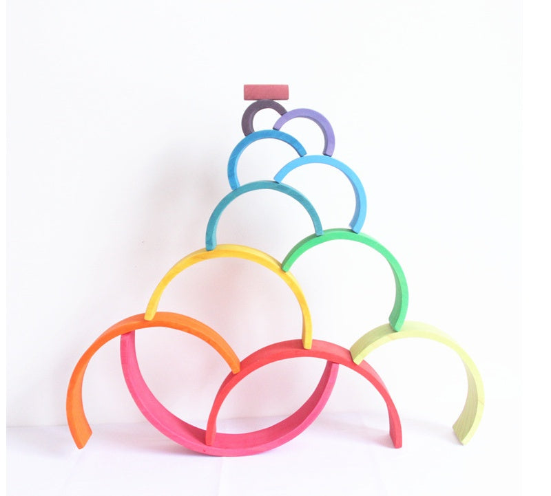 Colorful Learning Adventure: Large 12-Piece Arch Bridge Rainbow Building Blocks Jigsaw Puzzle - Early Childhood Education Toy