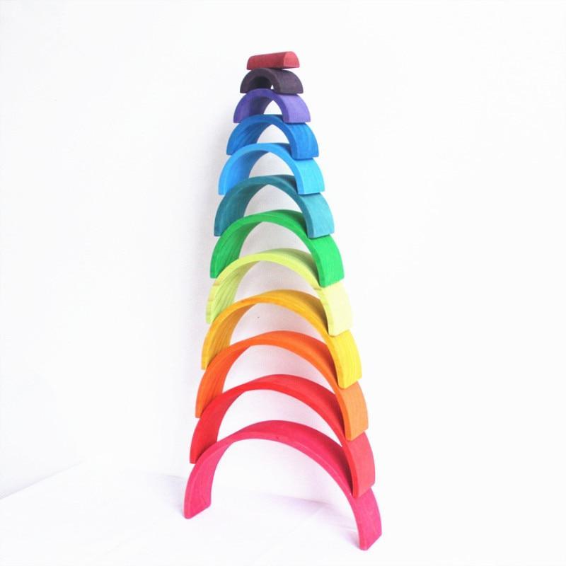 Colorful Learning Adventure: Large 12-Piece Arch Bridge Rainbow Building Blocks Jigsaw Puzzle - Early Childhood Education Toy