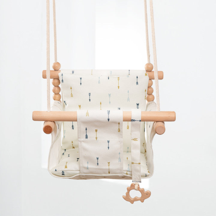 Cotton Canvas Baby Swing Chair – Indoor/Outdoor Hanging Wooden Seat with Safety Cushion | Baby Room Décor & Toy