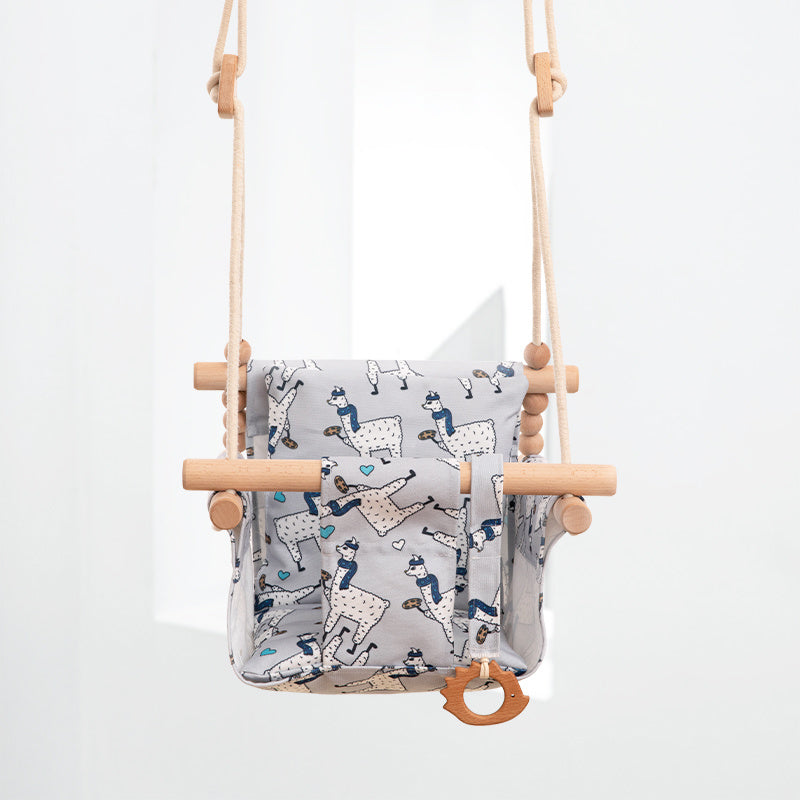 Cotton Canvas Baby Swing Chair – Indoor/Outdoor Hanging Wooden Seat with Safety Cushion | Baby Room Décor & Toy