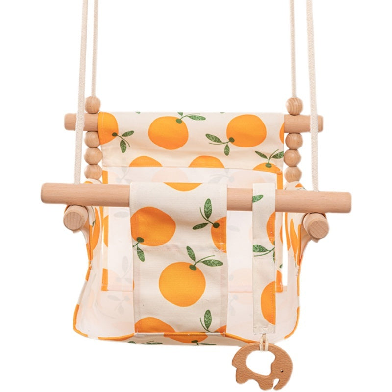 Cotton Canvas Baby Swing Chair – Indoor/Outdoor Hanging Wooden Seat with Safety Cushion | Baby Room Décor & Toy
