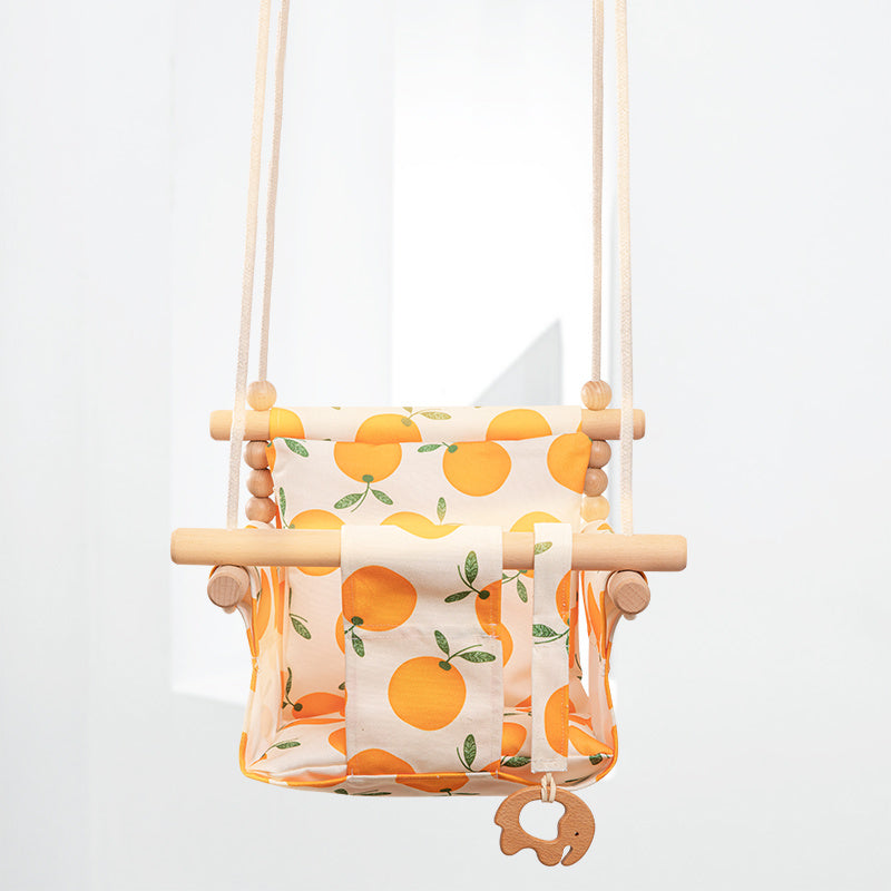 Cotton Canvas Baby Swing Chair – Indoor/Outdoor Hanging Wooden Seat with Safety Cushion | Baby Room Décor & Toy