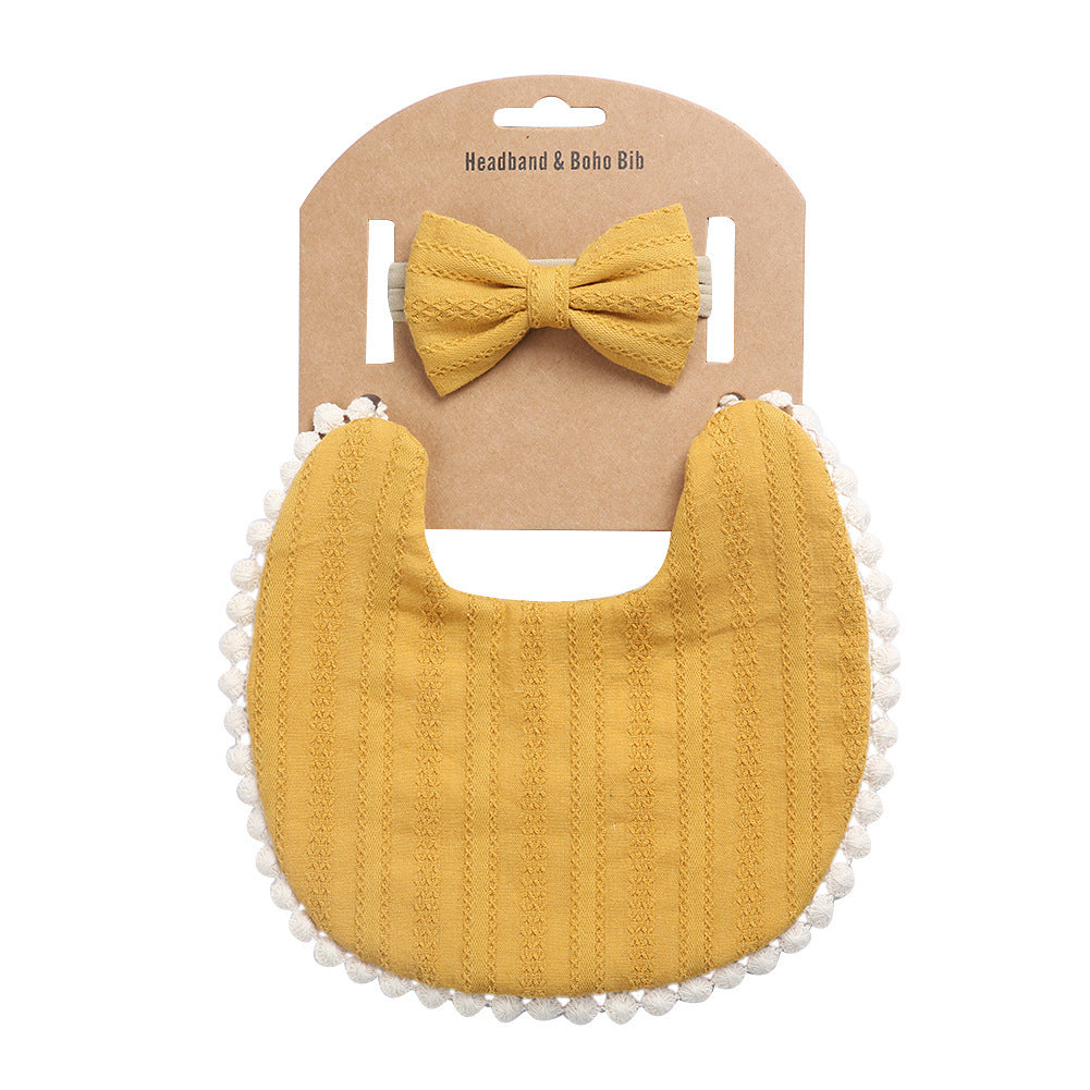 Adorable and Practical: European and American Cotton Floral Baby Bib and Headband Set for Spit Protection