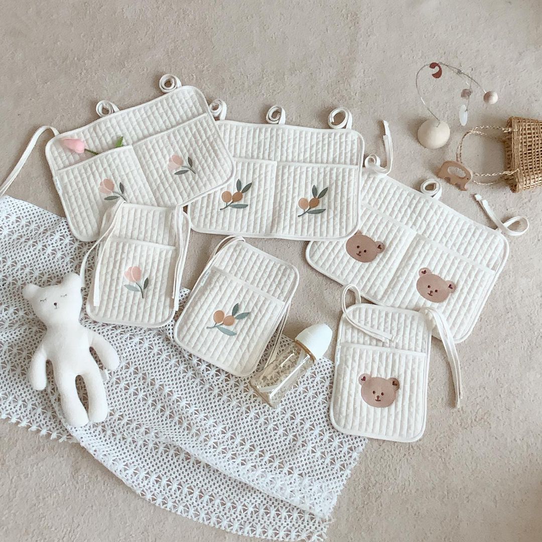 Organize with Ease: Ins Korea Crib Storage Hanging Bag - Perfect for Strollers, Diapers, Bottles, and Toys