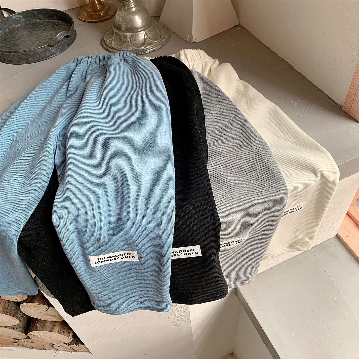 Chic Boys and Girls Solid Color Casual Trousers: Baby Trademark Straight Leg Pants