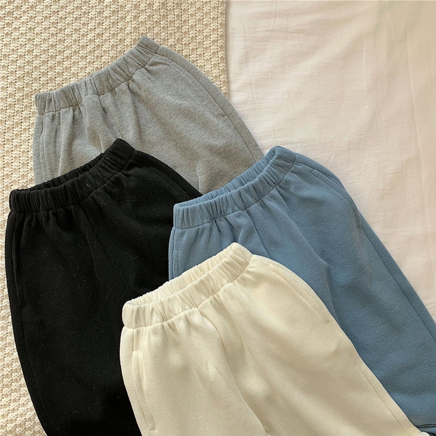 Chic Boys and Girls Solid Color Casual Trousers: Baby Trademark Straight Leg Pants