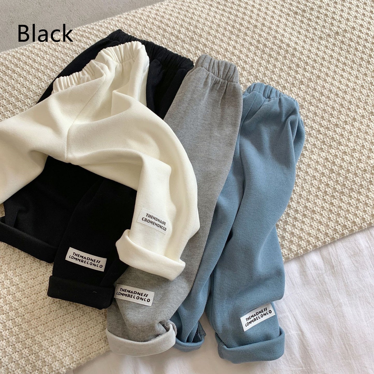Chic Boys and Girls Solid Color Casual Trousers: Baby Trademark Straight Leg Pants