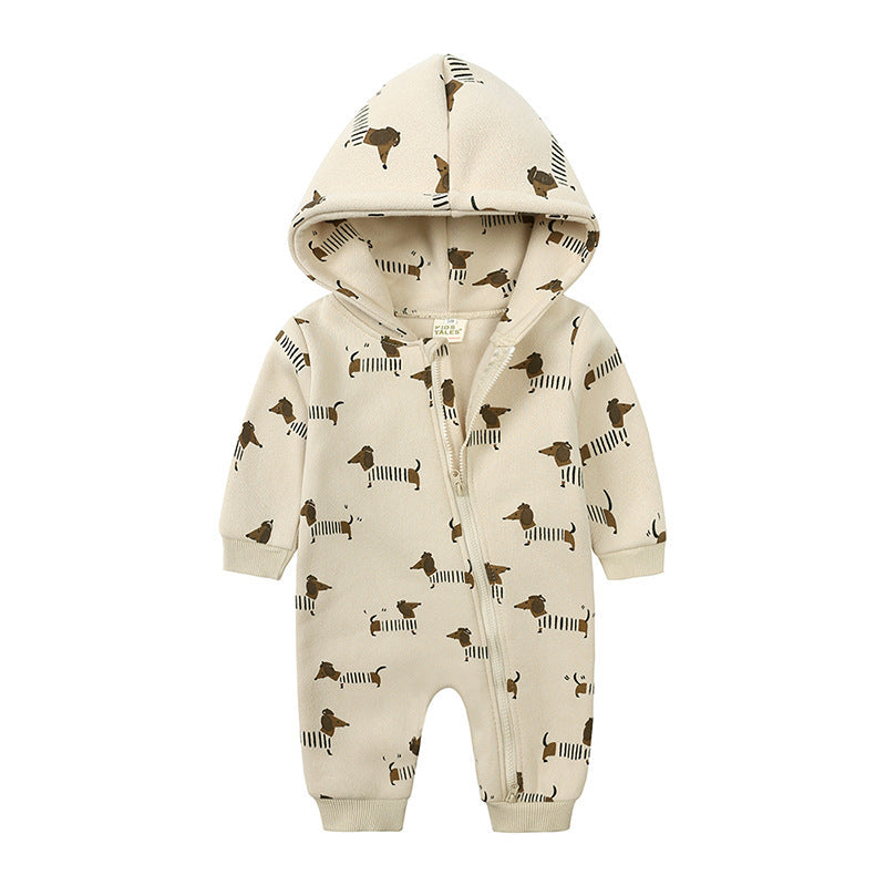 Fashion Hooded Baby Long Sleeve Fleece Jumpsuit | Cozy Infant Wear