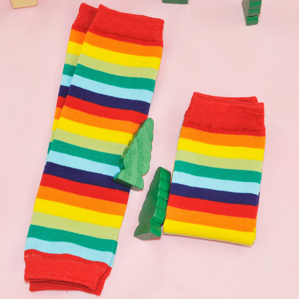 Colorful & Comfortable All-Season Cotton Rainbow Striped Infant Leg Sleeves