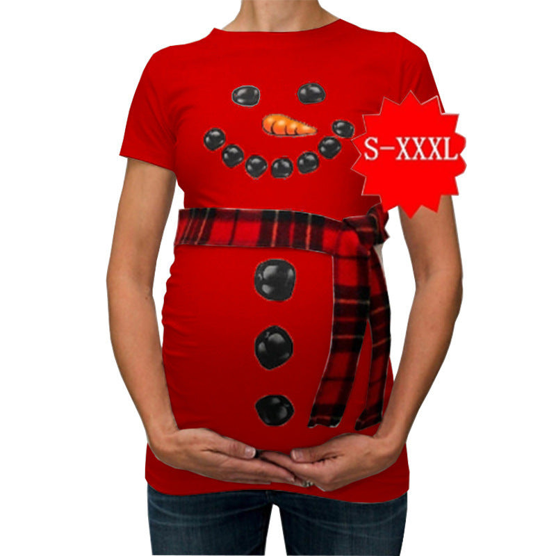 Fashionable Snowman Design Maternity Shirt - Stylish and Comfortable Maternity Wear