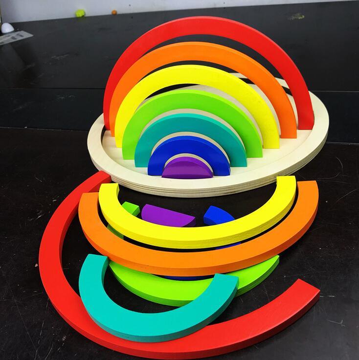 Colorful Learning Adventure: Large 12-Piece Arch Bridge Rainbow Building Blocks Jigsaw Puzzle - Early Childhood Education Toy