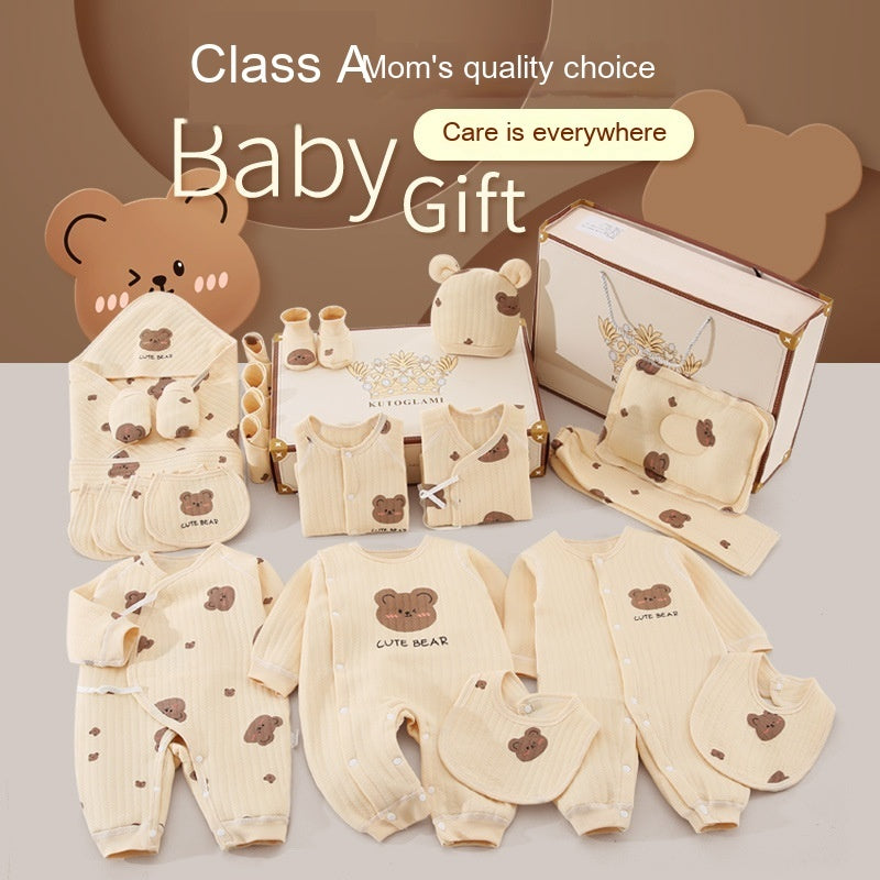 Cute Bear Printed Newborn Baby Pure Cotton Clothing Gift Set