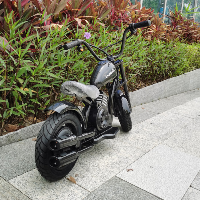 Youmota Electric Bike, 10mph & 150lb Max, 24V Ride On Toy For Kids With LED Lights, Motorcycle Sound, Drum Brake, Handbrake, Twist-Grip Throttle, 12inch Air-filled Tires-Black
