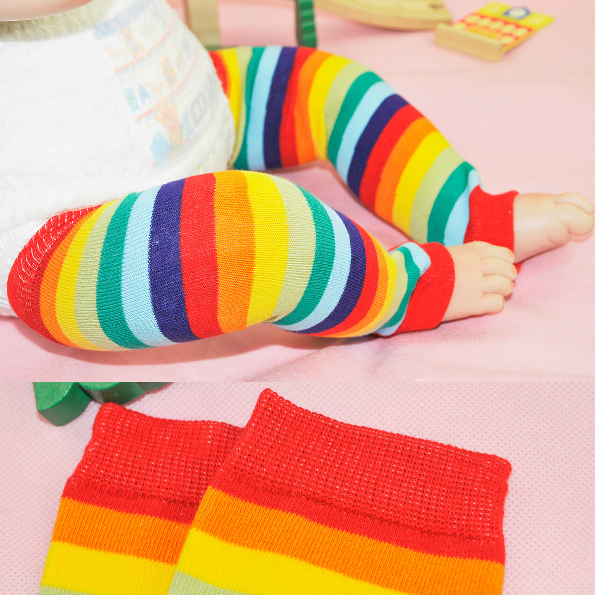 Colorful & Comfortable All-Season Cotton Rainbow Striped Infant Leg Sleeves