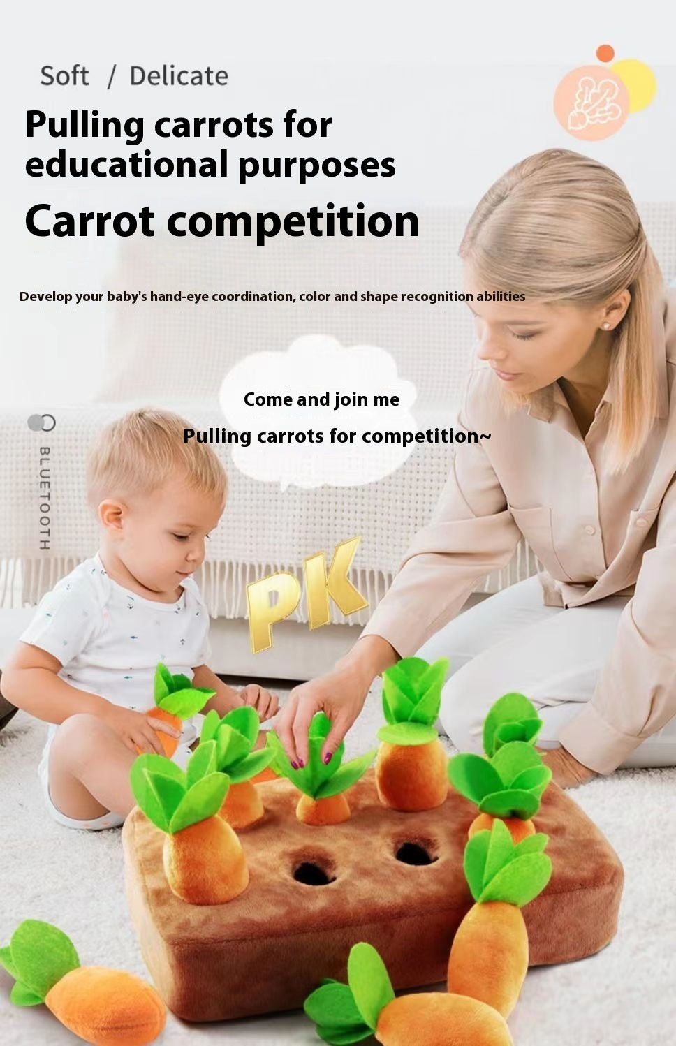 Interactive Baby Pulling Radishes Plush Toy for Action-Packed Fun and Biteable Training