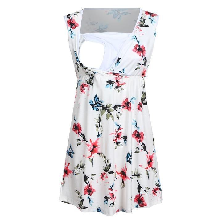 Elegant V Neck Sleeveless Floral Printed Maternity Dress - Comfortable & Stylish