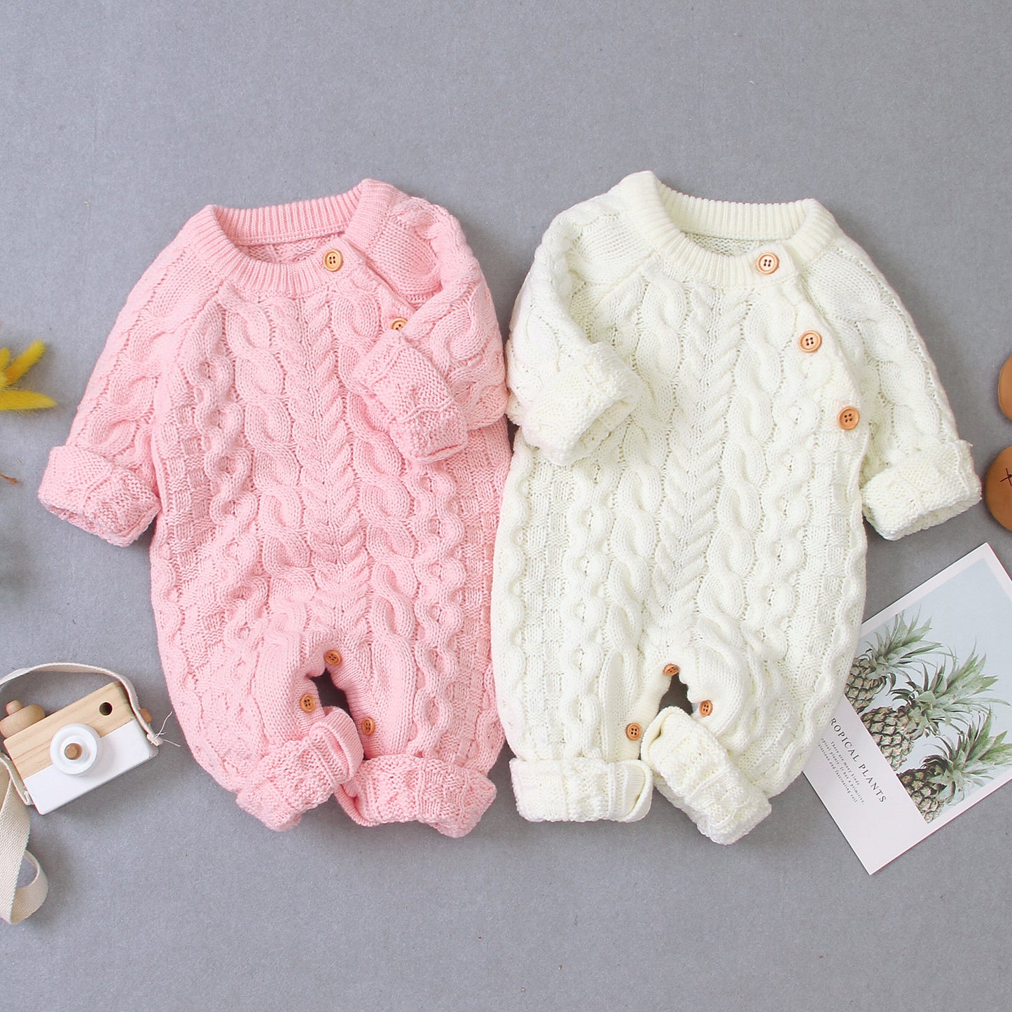 Cozy and Stylish: Knitted Solid Color Baby Jumpsuit for Comfortable Wear