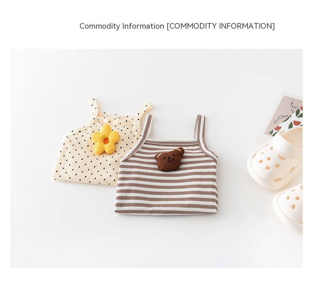 Irresistible Infant Summer Spaghetti Strap Flower and Bear Design Jumpsuit