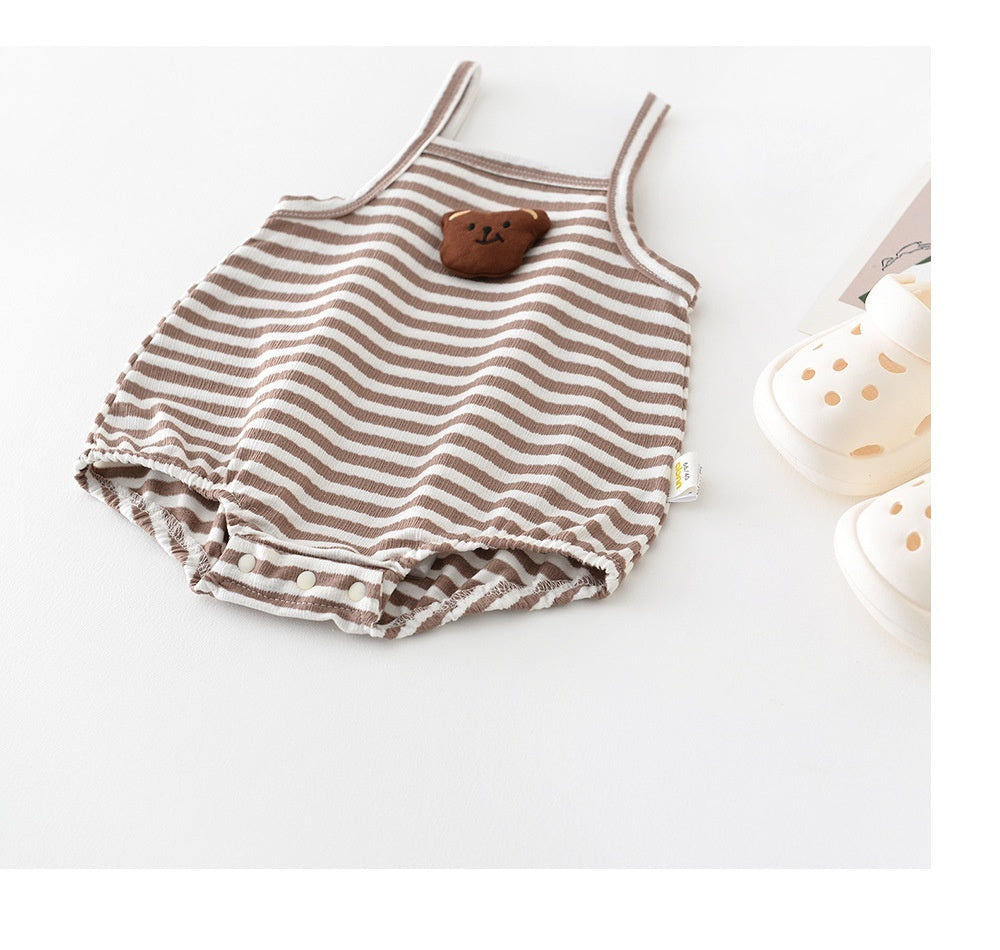 Irresistible Infant Summer Spaghetti Strap Flower and Bear Design Jumpsuit