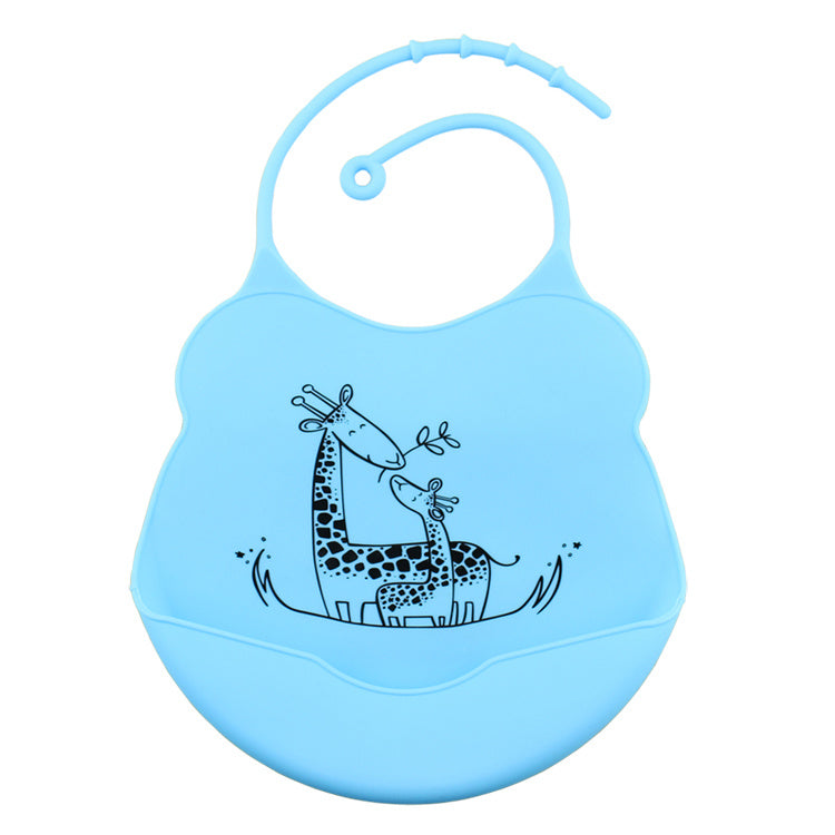 Adorable Cartoon Printed Silicone Bib for Mess-Free Mealtime