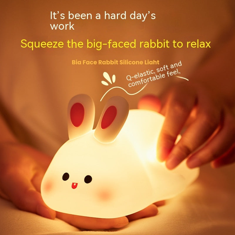 Adorable LED Touch Sensor Night Light - Big Face Rabbit Silicone Lamp for Kids' Room, Christmas Gift, and Home Decor