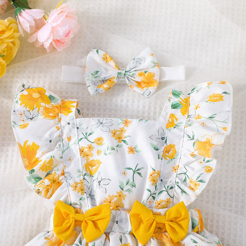 Adorable Baby Girl Floral Printed Romper with Matching Headband – Perfect Summer Outfit