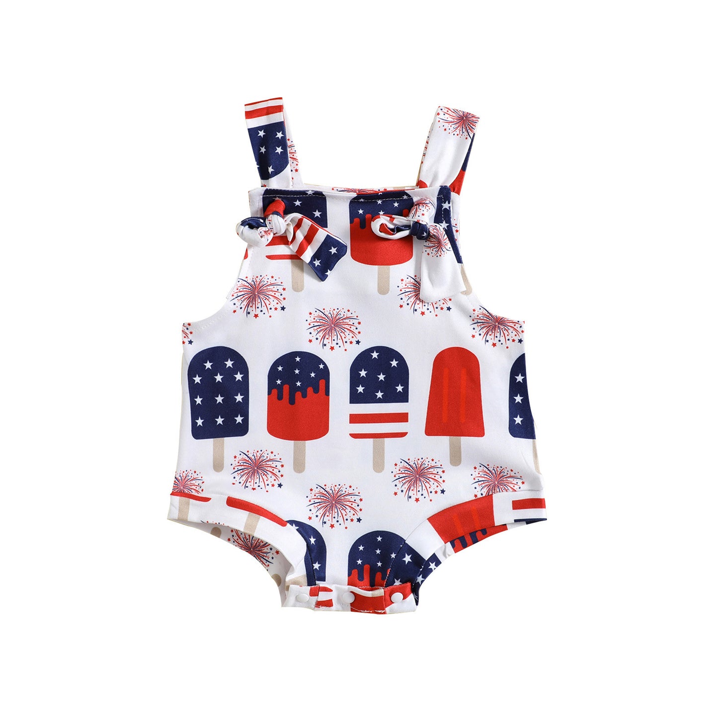 Adorable Baby Ice Cream Printed Front Knotted Suspender Romper