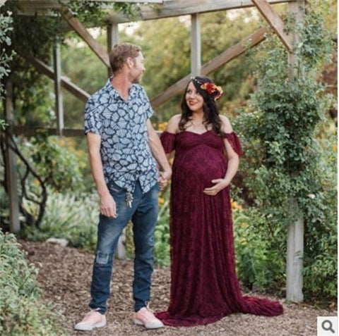 Elegant Off Shoulder Korean Lace Maternity Wedding Dress