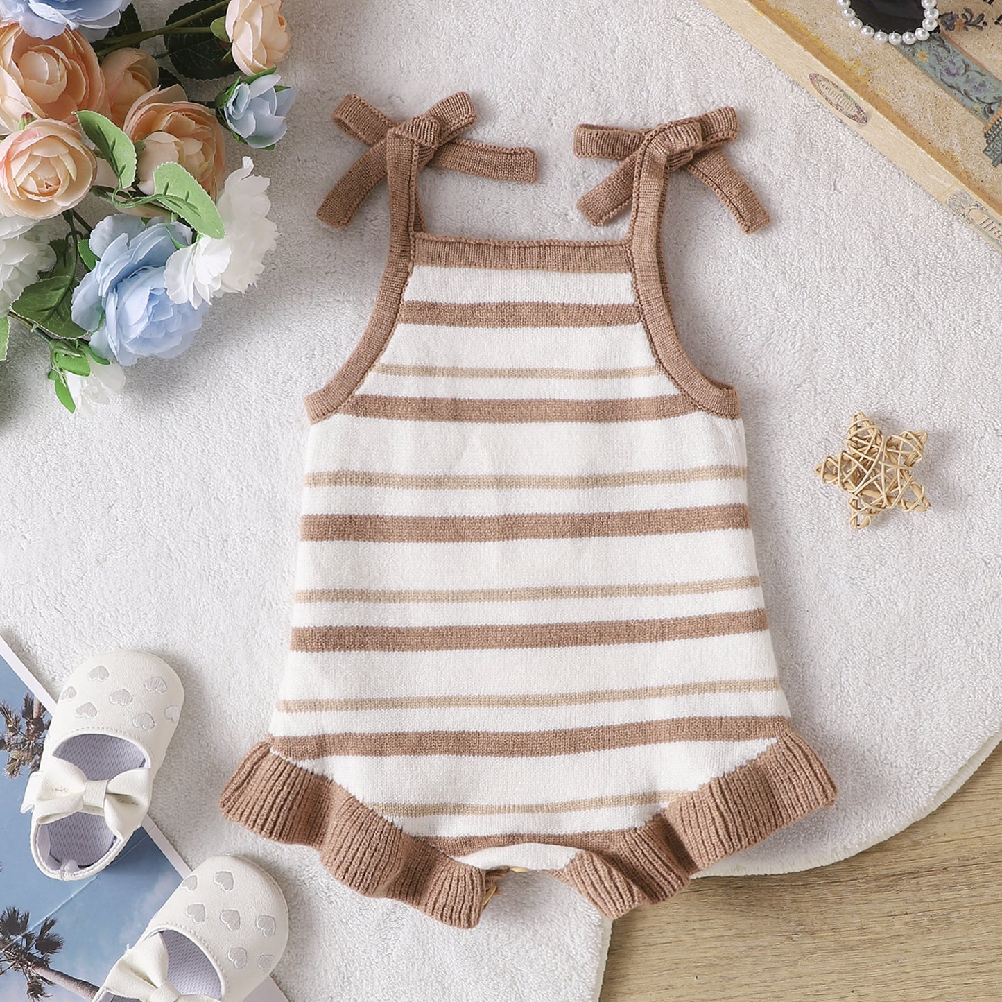Infant Spring & Autumn Cute Striped Sling Bow Jumpsuit - Easy Matching