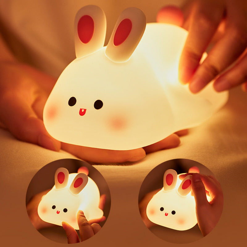 Adorable LED Touch Sensor Night Light - Big Face Rabbit Silicone Lamp for Kids' Room, Christmas Gift, and Home Decor
